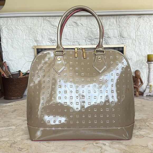 Arcadia Classic Large Alma Style Satchel Patent Leather Monogram Red Accents Bag - Picture 3 of 16